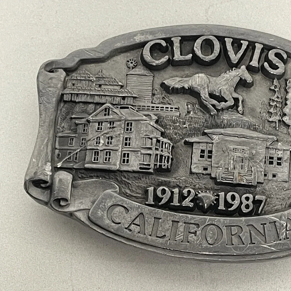 VTG 1987 Clovis California 75th Anniversary Belt Buckle #350/750 Pacific Brass